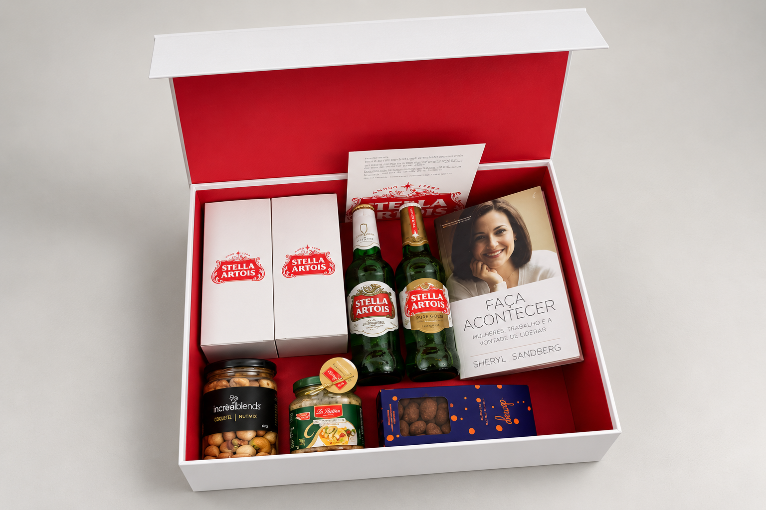 Kit corporativo Stella Artois com caixa personalizada